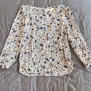 LOFT Navy and White Floral Blouse
